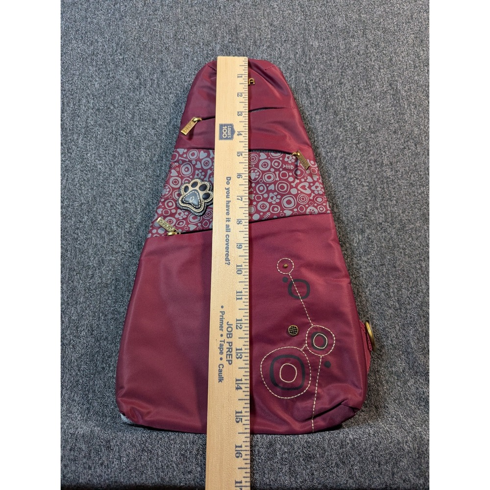 Chala Burgundy Nylon Paw Print Sling Backpack Crossbody Bag Gold Tone Hardware - Picture 7 of 8